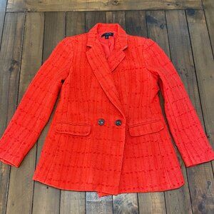 Ann Taylor Deep Coral Tweed Hutton Blazer Sz 2 Petite Double Breasted Lined